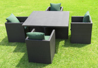 Ensemble de meubles de jardin en aluminium et rotin moderne avec table en verre - Chaises de salle à manger d'extérieur de haute qualité pour 4 personnes