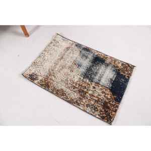 Alfombra Vintage de 1.6x2.4 pies, Alfombra Turca de Lana Sólida Marrón Azul - Product Image 1