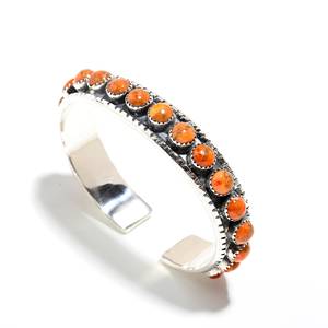 Pulsera de turquesa de ostra rara, pulsera de piedras preciosas naranjas, pulsera de puño abierto, joyería de plata de ley 925, regalo de boda, - Product Image 6