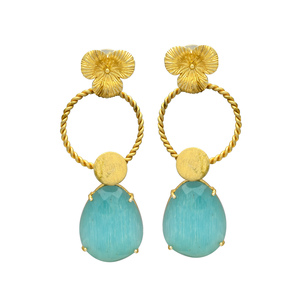 Nouvelle arrivée boucles d'oreilles pendantes au design unique plaqué or avec boucles d'oreilles en laiton de pierres précieuses de quartz bleu clair - Product Image 1