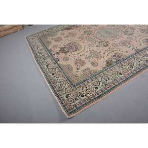 Classic Beige & Blue Vintage <b>Turkish</b> <b>Rug</b> 6' X 9.6' Flat Weave Wool Latex Backing Patchwork Pattern for Living Room Decorations - Product Image 4