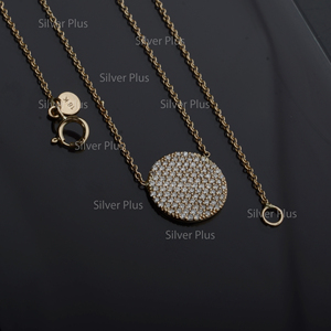 พรีเมี่ยมคุณภาพ 14k ทองคําเหลืองแข็งรอบแผ่นสร้อยคอจี้เพชรแท้ผู้ผลิตเครื่องประดับทําเอง - Product Image 5