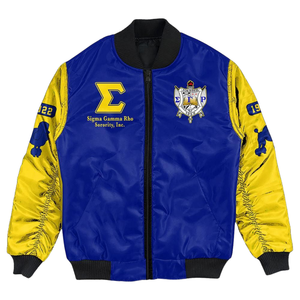 Chaqueta de Satén SGRho Sigma Gamma Rho Azul Rey Dorado 1922 Chaqueta Bomber Bordada de Hermandad Griega para Mujer - Product Image 4