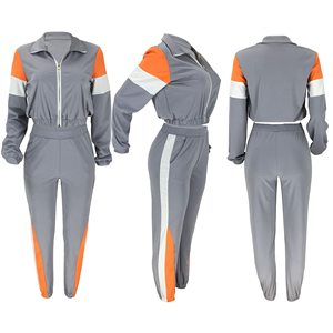 Tenues 2 pièces pour femmes Combinaisons de survêtement Coupe-vent léger Veste à fermeture éclair Crop Top Pants Set Easy Wear Tracksuit - Product Image 1