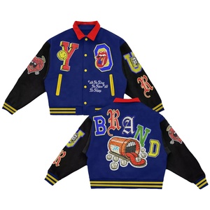 Veste universitaire brodée personnalisée pour hommes Streetwear Patchwork Baseball Jacket Laine et cuir PU Blouson aviateur tendance de haute qualité - Product Image 1