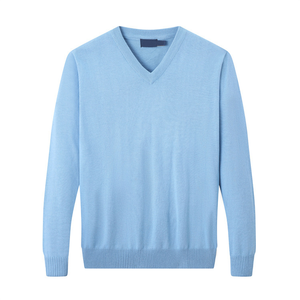 Pull-over décontracté à col en V et manches longues pour homme, personnalisé en gros, en laine/viscose anti-boulochage, avec logo frontal - Product Image 6