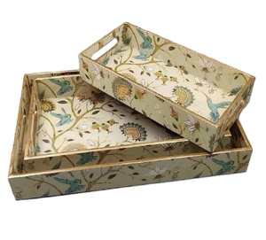 Juego de 3 piezas de bandeja de servicio de madera con estampado de esmalte, diseño grabado marrón para comedor y decoración con estilo - Product Image 4