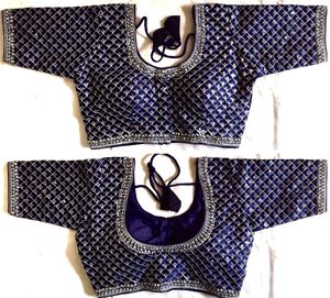 Chemisier moderne à encolure en O tissé, patchwork brodé, fil à paillettes, décoration de boutons en aluminium pour les mariages, diamants - Product Image 4