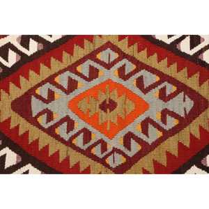 Alfombra Turca Vintage de Lana 5x8 pies, Patrón Ombré Rojo Naranja, Diseño Ecológico de Patchwork, Base de Látex - Product Image 4