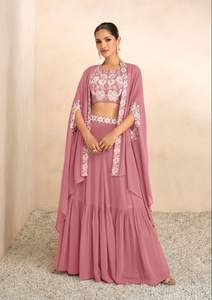 Último diseñador Faux Georgette Seda Bordado Secuencia Trabajo Lehenga Choli Por Fab Zone - Product Image 5