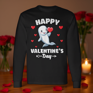 Camiseta de manga larga con diseño de ballena Beluga para el Día de San Valentín, camiseta promocional con corazones para amantes de los animales - Product Image 3
