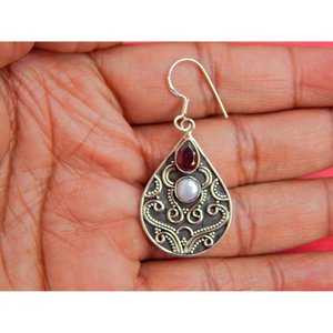 Pendientes de perlas granate naturales de Plata de Ley 925, joyería de boda antigua hecha a mano, joyería fina elegante hecha a mano - Product Image 2