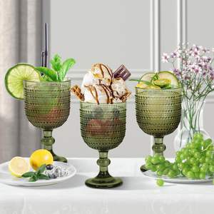 Verres à vin en verre coloré <span class=keywords><strong>de</strong></span> 12 oz en gros, verres à eau, verres à vin verts vintage pressés, verres à vin en relief - Product Image 2