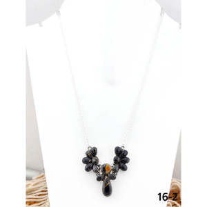 Collier artisanal Southwest en argent sterling et en cuir noir avec incrustation d'agate sertie en clos - Product Image 1
