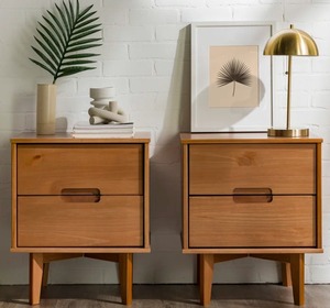 Mesita de noche de madera minimalista de mediados de siglo, mesita de noche de dos cajones en pino para sala de estar, hotel o centro comercial, dormitorios ecológicos - Product Image 6