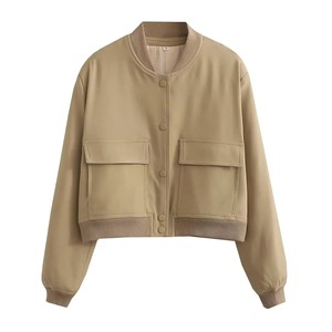 Customizable 2024 Autumn <b>Women's</b> Large Pocket Pilot <b>Jacket</b> Loose Single Breasted Coats Stand Simple Leisure Outwear <b>for</b> Winter - Product Image 1