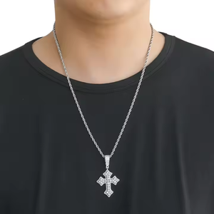 À la mode 1 pouce Lab Grown Cut Diamant Argent Plaqué Croix Pendentif Collier Hip Hop Style Religieux À La Mode Maintenant Disponible USA - Product Image 4