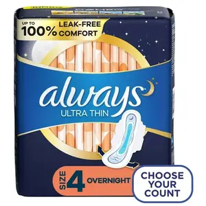 Always Ultra Thin Overnight Pads with Wings, Size 4, Overnight, 96 Count