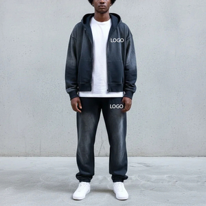 Hot Sale Custom Printed Acid Wash Sun Faded Windproof Anti-UV Hooded Tracksuits 100% Cotton Vintage Streetwear Drawstring Custom - Product Image 1