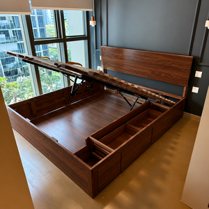 Lit plateforme en bois noir avec sommier relevable et rangement avec tiroirs pour chambre moderne - Product Image 3