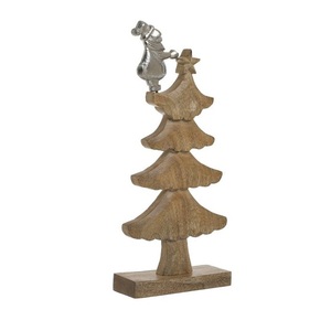 Árbol de Navidad de madera forma de pino decoración de Navidad hecha a mano árbol de mesa de madera portátil acabado natural - Product Image 6