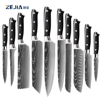 Ensemble de couteaux de haute qualité, 10 pièces, motif Damas, couteau Santoku, couteau de chef, couteau à éplucher, couteau de cuisine en acier inoxydable, manche en bois Pakka noir