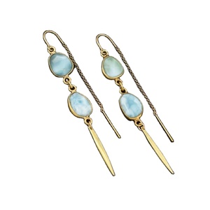 92.5เงินสเตอร์ลิงกับทองโปแลนด์ธรรมชาติท้องฟ้าสีฟ้า Larimar แฟนซีรูปร่างพลอยแฟชั่นหรูหราต่างหู - Product Image 1