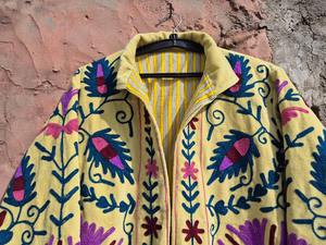 Handmade Embroidered <b>Velvet</b> <b>Jacket</b>: Bohemian Floral Coat - Product Image 3