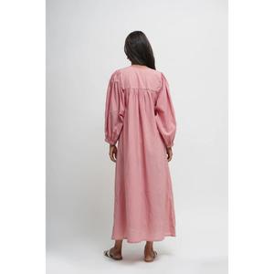 Vestido Largo de Verano Casual para Mujer, Color Rosa, Manga Corta, Algodón, Estilo Gótico, Bordado Floral en el Escote, Corte Holgado - Product Image 4