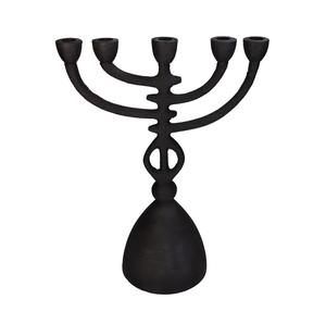 Ménorah en fer noir artisanal avec base en bois massif pour des améliorations élégantes de la décoration intérieure moderne - Product Image 2