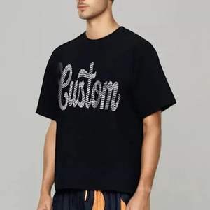 Logotipo de marca personalizado 220 GSM Camiseta unisex Camisetas de diamantes de imitación para hombres Camisas de Jersey de algodón para hombres Camisa de estilo de ajuste regular de peso pesado - Product Image 5