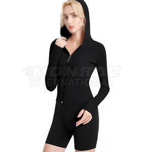 Haut de sport à manches longues et à capuche pour femme, en molleton compressif, automne, sweat à capuche personnalisé OEM avec couleurs et tailles sur mesure - Product Image 4