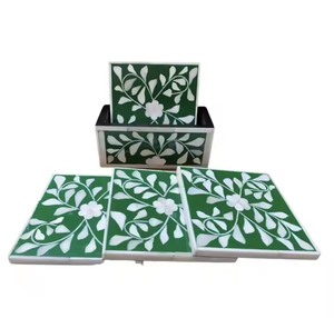 Juego de posavasos artesanales de media luna de 4 piezas de diámetro personalizado ecológico de estilo clásico con incrustaciones de hueso con logotipo personalizable - Product Image 2