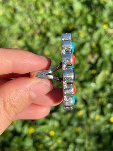 Exquis 925 Sterling Silver Multi-Stone Vintage Fancy Style Turquoise Bezel Setting Statement Ring pour les mariages unisexes - Product Image 4