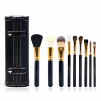Manche en bois noir fond de teint lèvres Kit de pinceaux cosmétiques avec support étui à gobelet miroir professionnel 9 pièces ensemble de pinceaux de maquillage