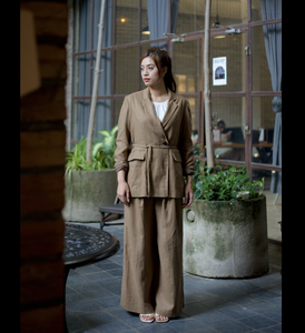 Chaqueta de corbata holgada de ramio para mujer con estilo, fina, de otoño, con patrón de cuadros sostenible, tejido con solapa frontal, relleno de algodón para invierno - Product Image 3