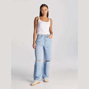 Pantalon en jean pour femme avec logo personnalisé, taille haute, coupe slim, jambe droite, respirant, décontracté, été/hiver, service OEM - Product Image 6