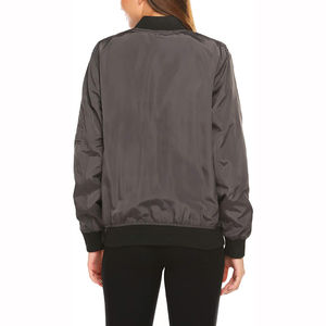 Chaqueta Cortavientos Ligera de Nailon Gris para Mujer, Chaqueta Bomber Informal, Prenda Exterior Elegante, Puños Acanalados, Bolsillos, Transpirable - Product Image 4