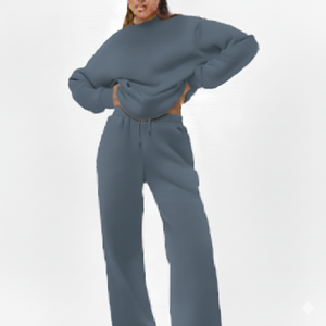 ชุดวอร์มผู้หญิงทรงหลวมผ้าสแปนเด็กซ์/โพลีเอสเตอร์สีพื้น ชุดลำลองสองชิ้นสำหรับฤดูใบไม้ร่วง เหมาะสำหรับแฟชั่นสตรีทและการสวมใส่สบายในชีวิตประจำวัน - Product Image 1