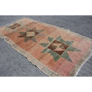 Turkish 3.5x11.9 ft Rug, <b>Runner</b> Vintage Rug, Brown <b>Green</b> Ikat Wool Rug - Product Image 2