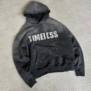 Sweat à capuche lourd délavé style français avec impression 2025, sweat à capuche pull-over délavé, vente en gros, broderie, streetwear, service OEM - Product Image 5