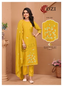 Pantalón Kurtis de trabajo de secuencia bordada de viscosa de algodón de buena calidad con Dupatta para mujer disponible a precio asequible - Product Image 4