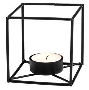 Portavelas de Pilar Geométrico de Hierro Estilo Nórdico, Farol de Huracán de Metal Negro Mate, Centro de Mesa para Patio, Sala de Estar, Soporte para Velas - Product Image 1