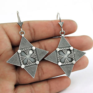 ต่างหูโบโฮ925เงินสเตอร์ลิงออกซิไดซ์สไตล์ชาติพันธุ์สำหรับผู้หญิงอินเดียช่างฝีมือเครื่องประดับแฮนด์เมดชั้นดี - Product Image 1