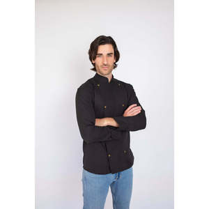Veste de chef Brooklyn Black Workwear avec col mandarin pour les saisons d'automne - Product Image 1