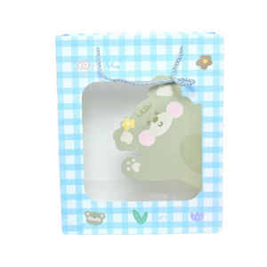 Transparent Front Grid Pattern Gift <b>Bags</b> with Cute Bear, Rabbit Design Eco-friendly, Reusable <b>Party</b> Packaging Solutions - (<b>Blue</b>) - Product Image 1