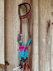 Conjunto de arreos Western - Brida de un solo oído de mohair y pechera a juego, accesorios de arreos para equitación y cabezada - Product Image 6