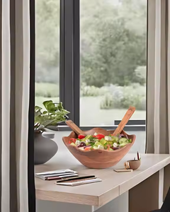 ชามสลัดไม้ไผ่ธรรมชาติโบราณเป็นมิตรกับสิ่งแวดล้อมเทคนิคขัดมันสำหรับงานปาร์ตี้ขายส่งด้วยงานฝีมือเสี้ยว - Product Image 1