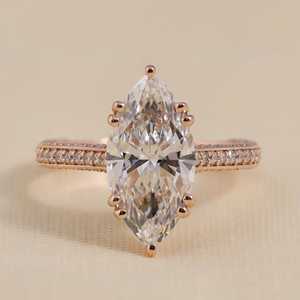 Marquise Lab Grown Solitaire Engagement <b>Ring</b> Classic Cut Diamond Pave <b>Band</b> Sterling Silver Gold 2.52 TCW VS1 Clarity 2.0mm <b>Band</b> - Product Image 6