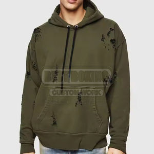 Design personnalisé Coton mélangé Distressed Hoodies Léger Distressed Hoodies 2025 Top Qualité Hommes Hoodies - Product Image 1
